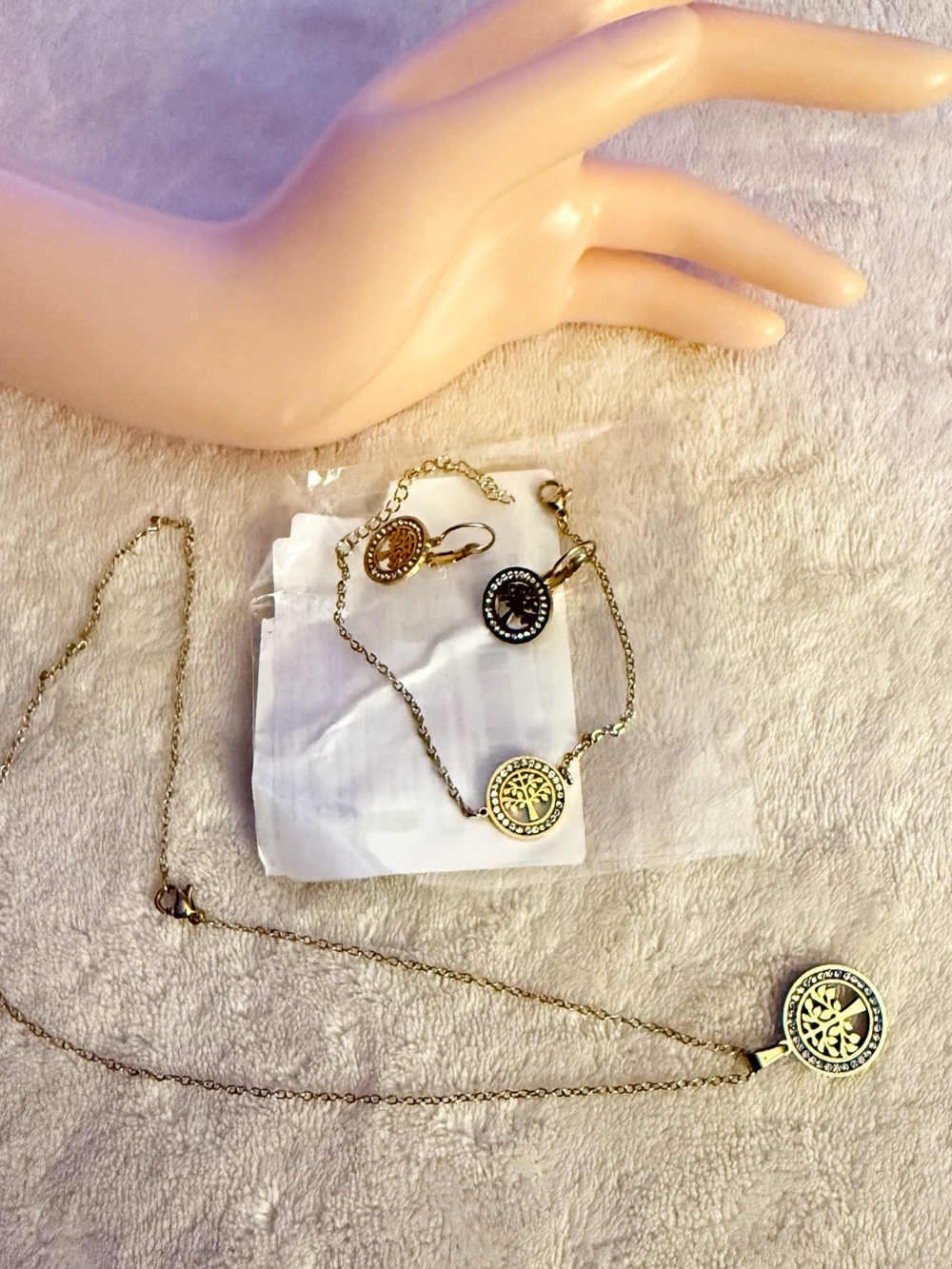 Gold Tree of Life Pendant Necklace and Bracelet Set - Gold Tone
